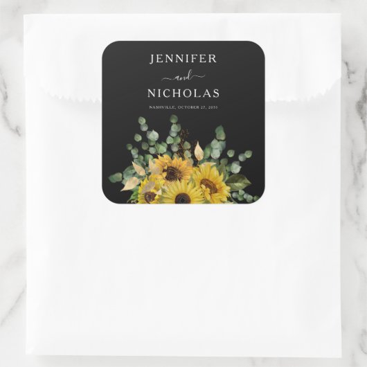 Elegant Floral Sunflower Wedding Vierkante Sticker (Tas)