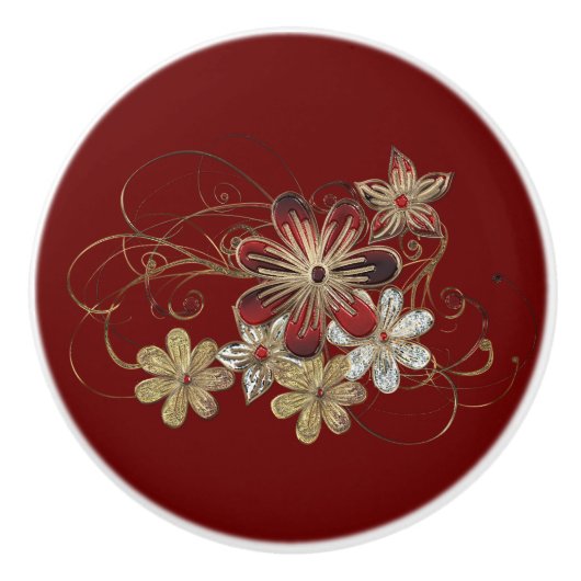 Elegant Floral Swirl Gemstone Design Keramische Knop (Voorkant)