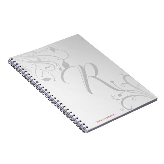 Elegant Floral Swirl Pattern Monogram Naam Notitieboek (Rechterzijde)