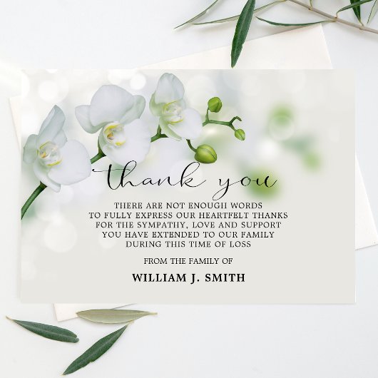 Elegant Floral Sympathie White Orchids DANK JE Bedankkaart