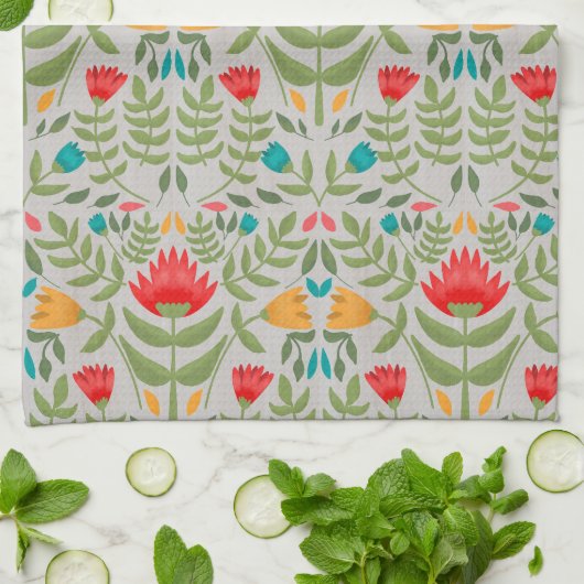 Elegant Floral Tableau Style Theedoek (Gevouwen)