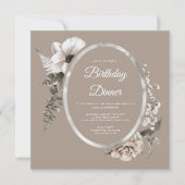 Elegant Floral Taupe Beige Birthday Dinner Party Kaart (Voorkant)