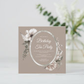 Elegant Floral Taupe Birthday Tea Party Kaart (Staand voorkant)