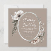 Elegant Floral Taupe Birthday Tea Party Kaart (Voorkant)
