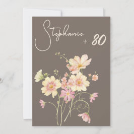 Elegant Floral Taupe Blush 80th Birthday Invitatio Kaart