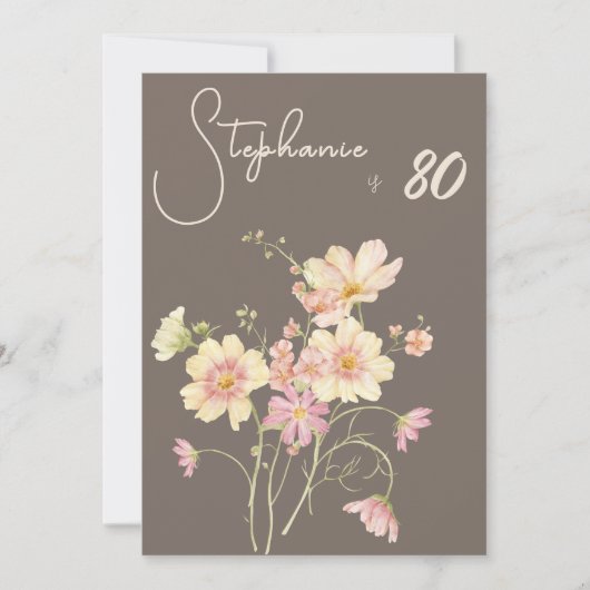 Elegant Floral Taupe Blush 80th Birthday Invitatio Kaart (Voorkant)