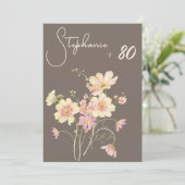 Elegant Floral Taupe Blush 80th Birthday Invitatio Kaart (Staand voorkant)