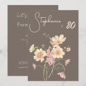 Elegant Floral Taupe Blush 80th Birthday Invitatio Kaart (Voorkant / Achterkant)