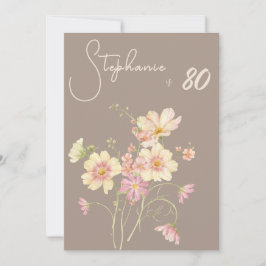 Elegant Floral Taupe Blush 80th Birthday Kaart