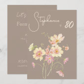 Elegant Floral Taupe Blush 80th Birthday Kaart (Voorkant / Achterkant)