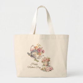 Elegant Floral Tea Happy Mother's Day  Grote Tote Bag
