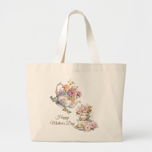 Elegant Floral Tea Happy Mother's Day Grote Tote Bag (Voorkant)