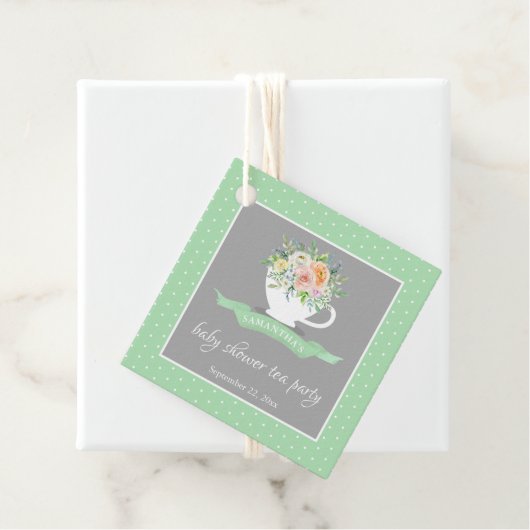 Elegant Floral Teacup Baby shower Tea Party Bedankjes Labels (In situ)