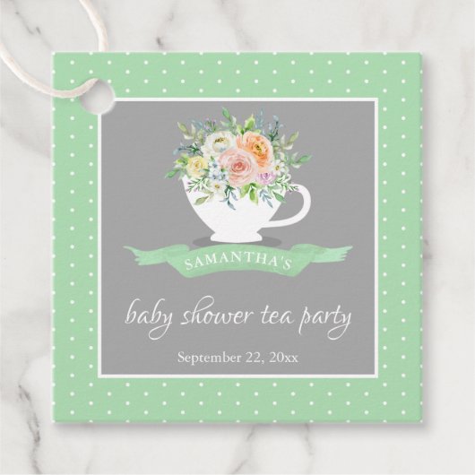 Elegant Floral Teacup Baby shower Tea Party Bedankjes Labels (Voorkant)