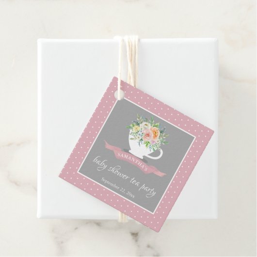 Elegant Floral Teacup Baby shower Tea Party Bedankjes Labels (In situ)