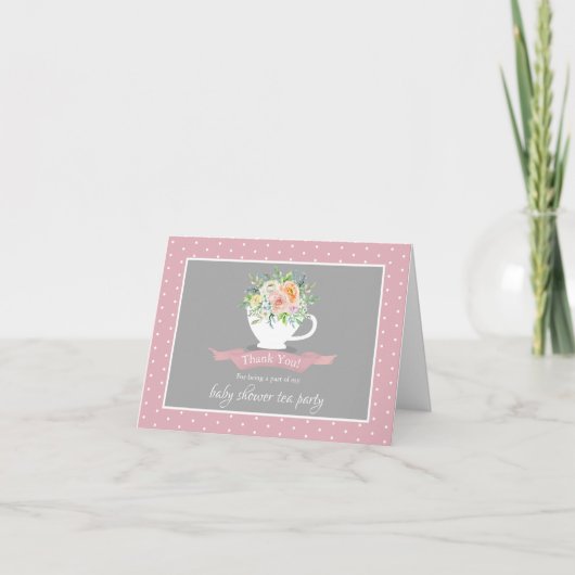 Elegant Floral Teacup Baby shower Tea Party Bedankkaart (Voorkant)
