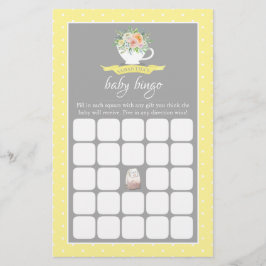 Elegant Floral Teacup Baby shower Tea Party Bingo