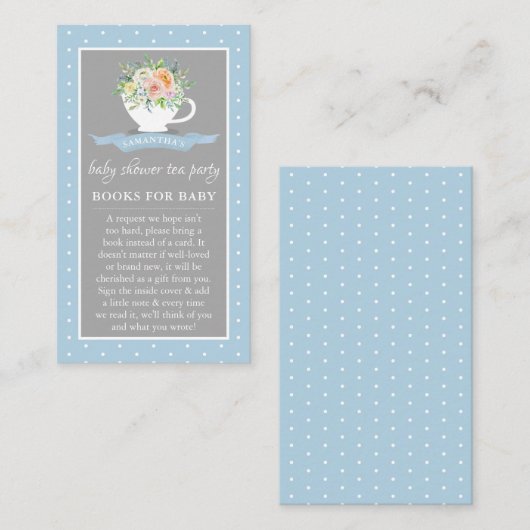 Elegant Floral Teacup Baby shower Tea Party Book Informatiekaartje (Voorkant / Achterkant)