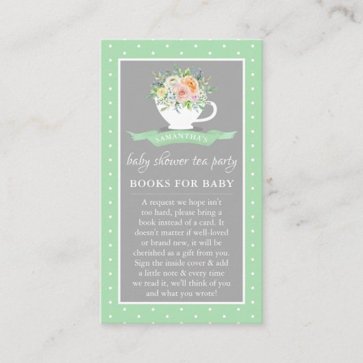 Elegant Floral Teacup Baby shower Tea Party Book Informatiekaartje (Voorkant)