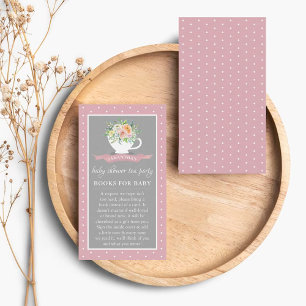 Elegant Floral Teacup Baby shower Tea Party Book Informatiekaartje