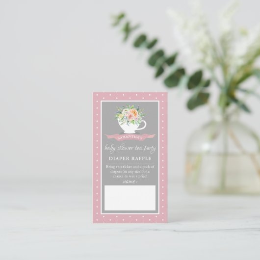 Elegant Floral Teacup Baby shower Tea Party Diaper Informatiekaartje (Staand voorkant)