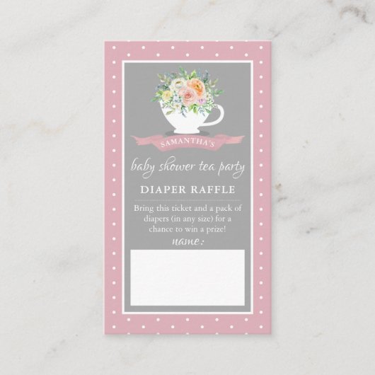 Elegant Floral Teacup Baby shower Tea Party Diaper Informatiekaartje (Voorkant)