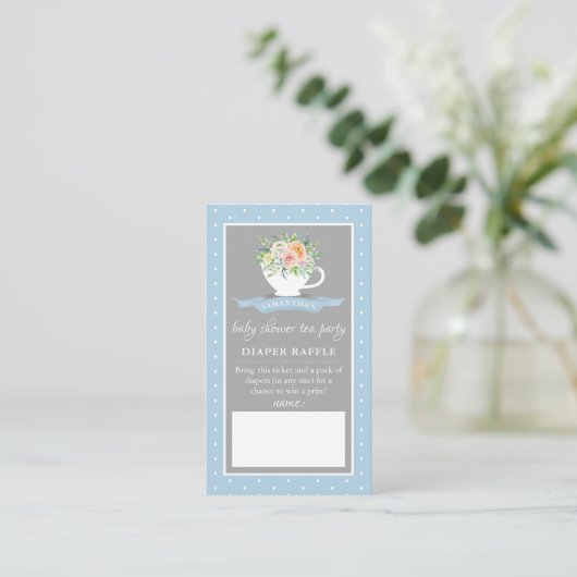 Elegant Floral Teacup Baby shower Tea Party Diaper Informatiekaartje (Staand voorkant)