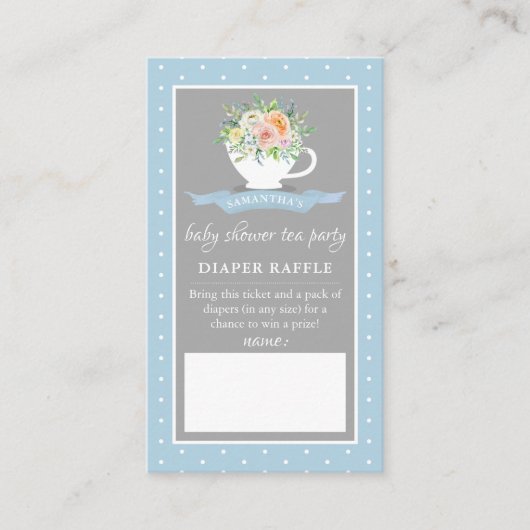 Elegant Floral Teacup Baby shower Tea Party Diaper Informatiekaartje (Voorkant)