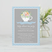 Elegant Floral Teacup Baby shower Tea Party Kaart (Staand voorkant)