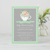 Elegant Floral Teacup Baby shower Tea Party Kaart (Staand voorkant)