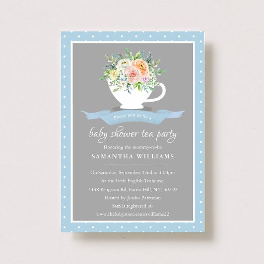 Elegant Floral Teacup Baby shower Tea Party Kaart