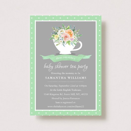 Elegant Floral Teacup Baby shower Tea Party Kaart