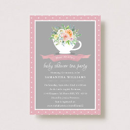 Elegant Floral Teacup Baby shower Tea Party Kaart