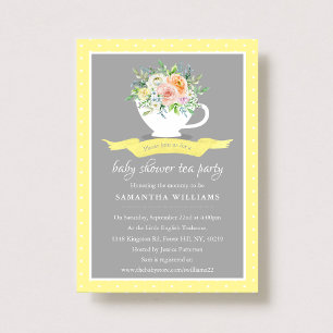 Elegant Floral Teacup Baby shower Tea Party Kaart