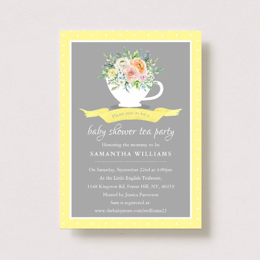 Elegant Floral Teacup Baby shower Tea Party Kaart