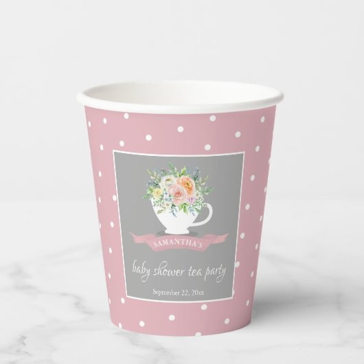 Elegant Floral Teacup Baby shower Tea Party Papieren Bekers (Voorkant)