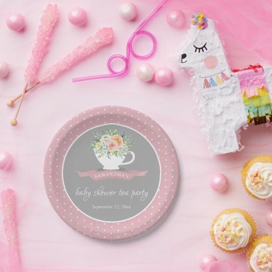 Elegant Floral Teacup Baby shower Tea Party Papieren Bordje (Feest)
