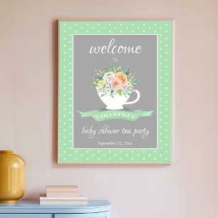 Elegant Floral Teacup Baby shower Tea Party Poster