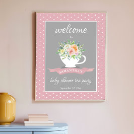 Elegant Floral Teacup Baby shower Tea Party Poster