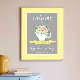 Elegant Floral Teacup Baby shower Tea Party Poster