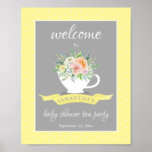 Elegant Floral Teacup Baby shower Tea Party Poster (Voorkant)