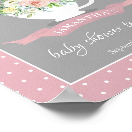 Elegant Floral Teacup Baby shower Tea Party Poster (Hoek)