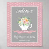 Elegant Floral Teacup Baby shower Tea Party Poster (Voorkant)