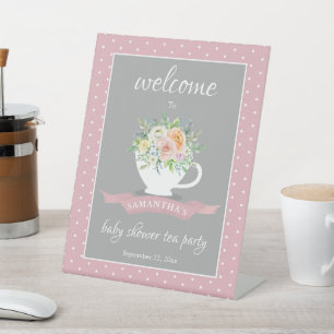 Elegant Floral Teacup Baby shower Tea Party Reclamebord Met Voetstuk
