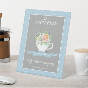 Elegant Floral Teacup Baby shower Tea Party Reclamebord Met Voetstuk