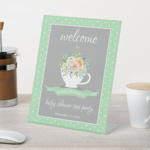 Elegant Floral Teacup Baby shower Tea Party Reclamebord Met Voetstuk