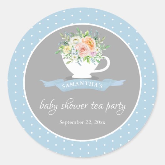 Elegant Floral Teacup Baby shower Tea Party Ronde Sticker (Voorkant)