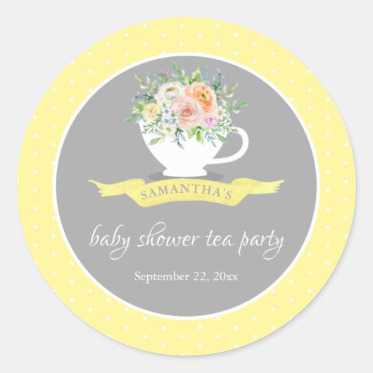 Elegant Floral Teacup Baby shower Tea Party Ronde Sticker (Voorkant)