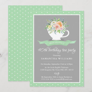 Elegant Floral Teacup Birthday Tea Party Kaart