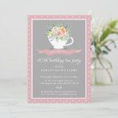 Elegant Floral Teacup Birthday Tea Party Kaart (Staand voorkant)